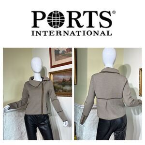 Ports International 100% Merino Wool Herringbone Moto Style Zipped Jacket